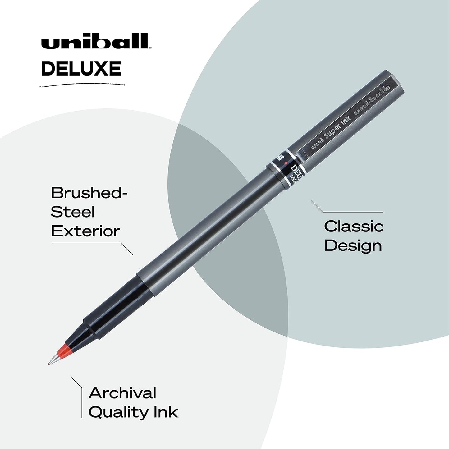 uni-ball® Deluxe Rollerball Pens, Micro Point, 0.5 mm, Graphite Barrel, Black Ink, Pack Of 3