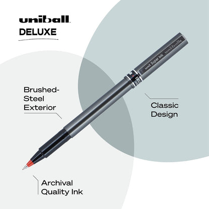 uni-ball® Deluxe Rollerball Pens, Micro Point, 0.5 mm, Graphite Barrel, Black Ink, Pack Of 3