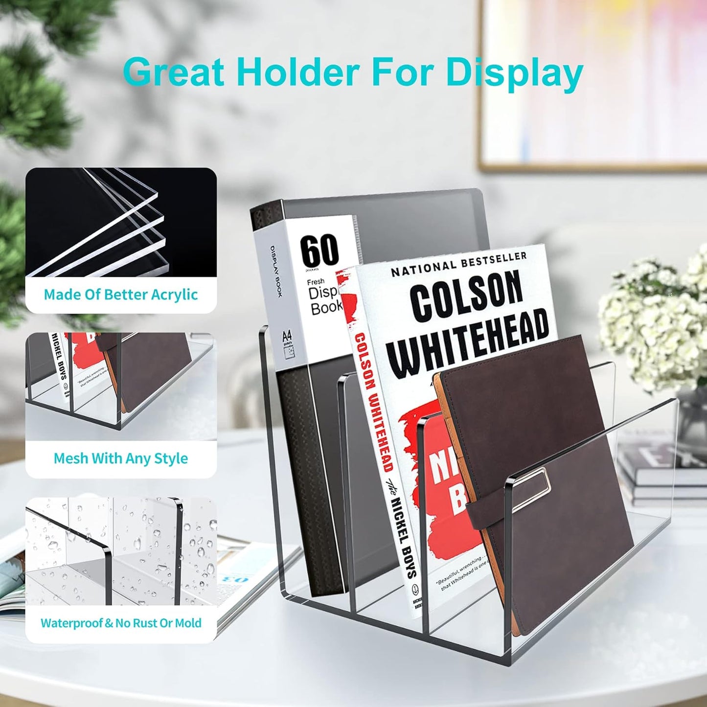 Boloyo Acrylic File Holder,1PC 2 Sections Rainbow File Organizer Mail Letter Sorter Desktop Folder Holder for Home Office School Envelope Bill Filling Paper Document