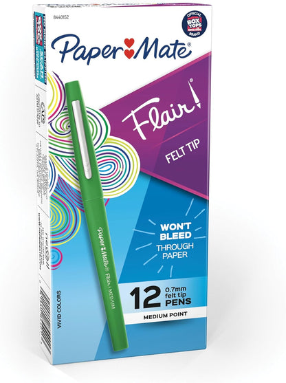 Paper Mate Flair Felt Tip Pens, Medium Point (0.7mm), Vivid Purple, 12 Count - For Teachers, Students, Classroom Use, Note-Taking, Arts & Crafts