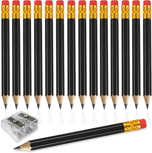 Adhere 25pcs Golf Pencils with Eraser Pre sharpened Hexagon half Wooden Pencils Graphite 2B for Golf Event Scoring,Classroom,Wedding,Company Meetings,Pew, Pocket (Nature)