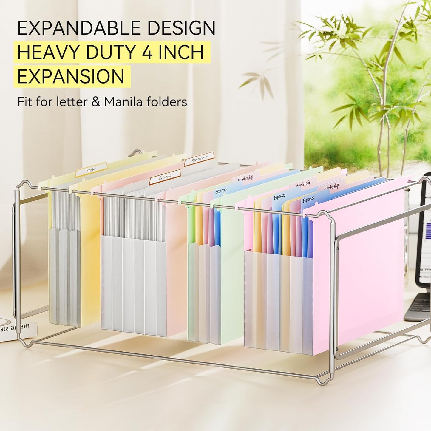ThinkTex Extra Capacity Plastic Hanging File Folders, 4.72 Inch 8 Pack Reinforced Expanding Hang Folders Letter Size，Accordion Pocket with Movable Dividers,Heavy Duty for Filing Cabinet, Home Office