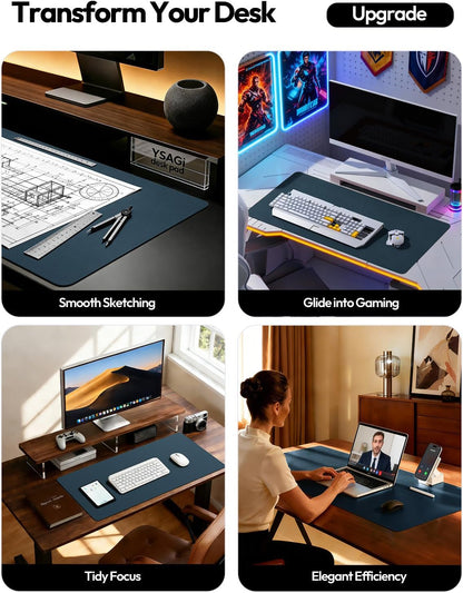 YSAGi Leather Office Desk Pad Protector, Large Mouse Pad, Non-Slip, PU Leather, Laptop Desk Blotter, Waterproof Writing Pad for Office and Home, Black, 23.6" x 13.8" - Colors B