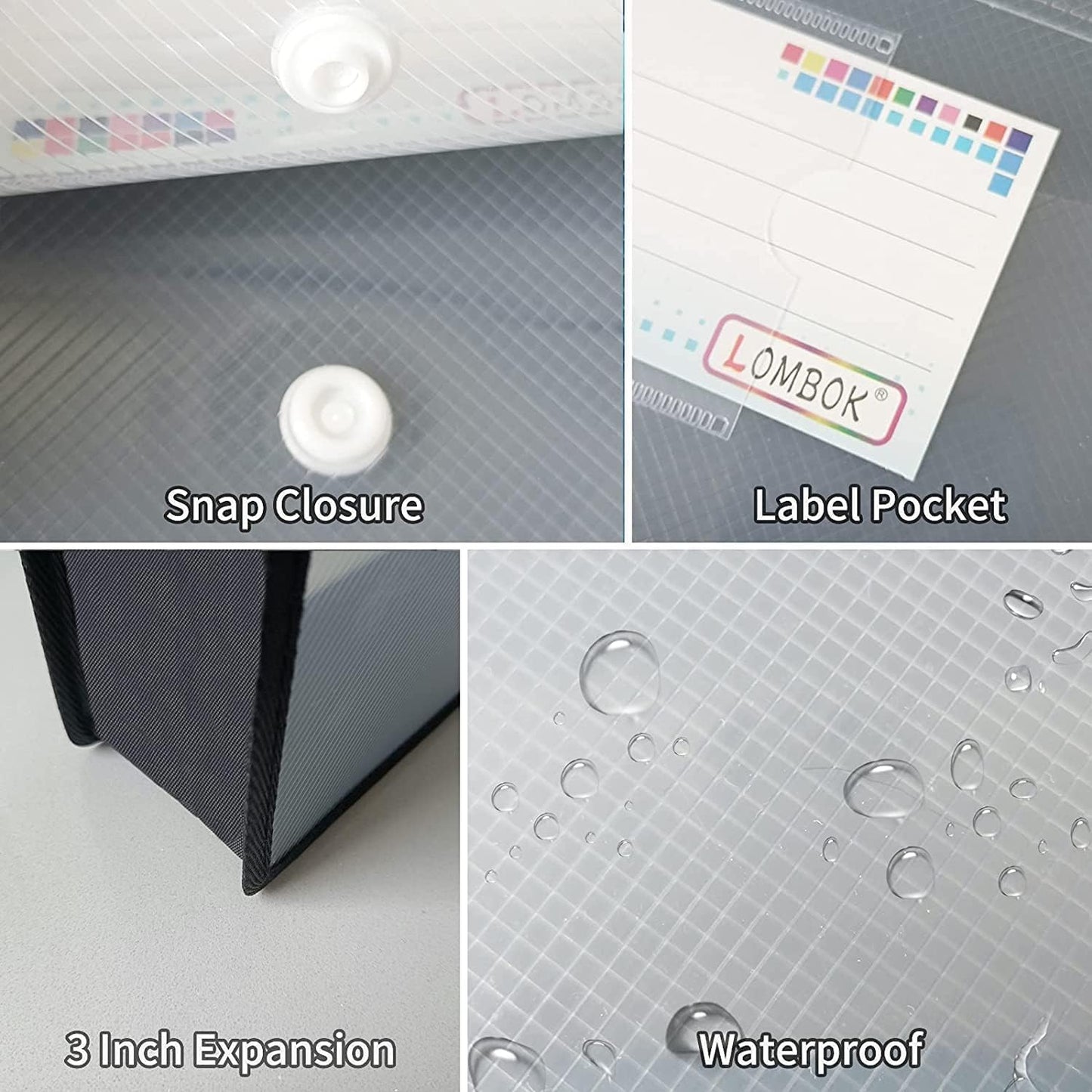 YoeeJob Plastic File Folders Legal Size Expandable Document Folder with Snap Button Closure, A4 Expanding File Wallet Envelopes Pouch with Label Pocket, 2 Packs, Black