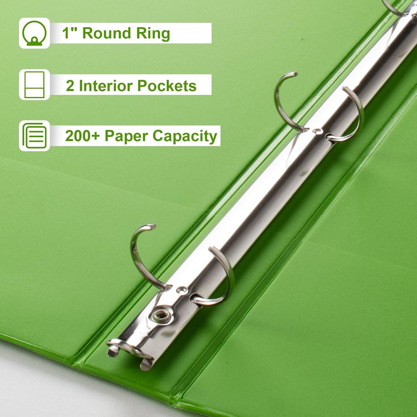 CIXILDTS 1-Inch Round Ring Binders, Standard 3 Ring Binder Fit Letter Size Paper, Presentation View Binders, 6 Packs, Assorted
