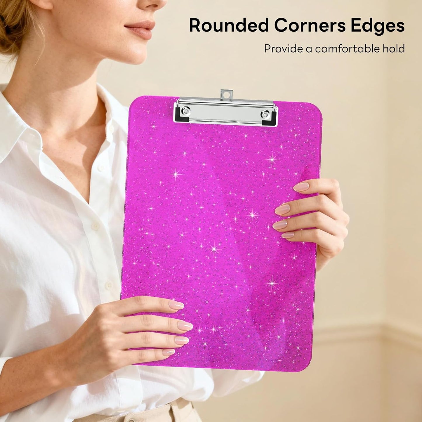 A4 Plastic Glitter Clipboard, Sparkly Pink 12.5 x 9 Letter Size for Classroom, Students, Teacher, Nurse, 8.5 x 11 Clip Board with Low Profile Clip, Office & School Supplies