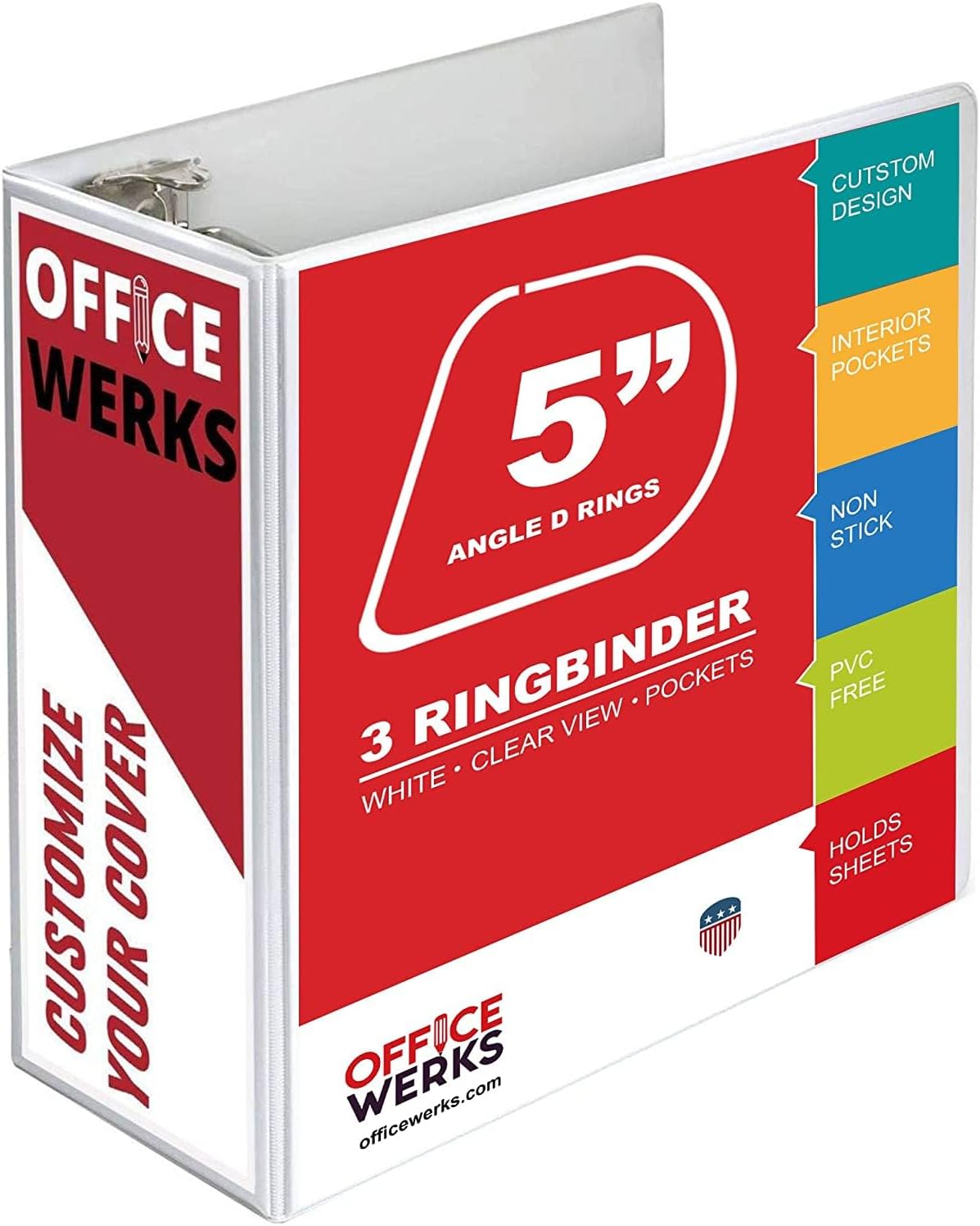 3 Ring Binder, Professional Angle D Ring Binder 5 Inch, Presentation Folder for Standard Pages 8.5 x 11 with Pockets, Crystal Clear View White (1 Pack)