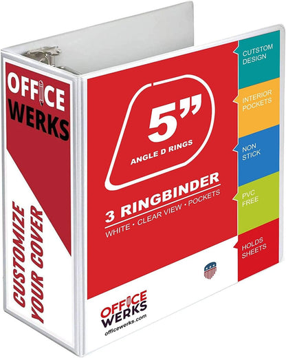 3 Ring Binder, Professional Angle D Ring Binder 5 Inch, Presentation Folder for Standard Pages 8.5 x 11 with Pockets, Crystal Clear View White (1 Pack)