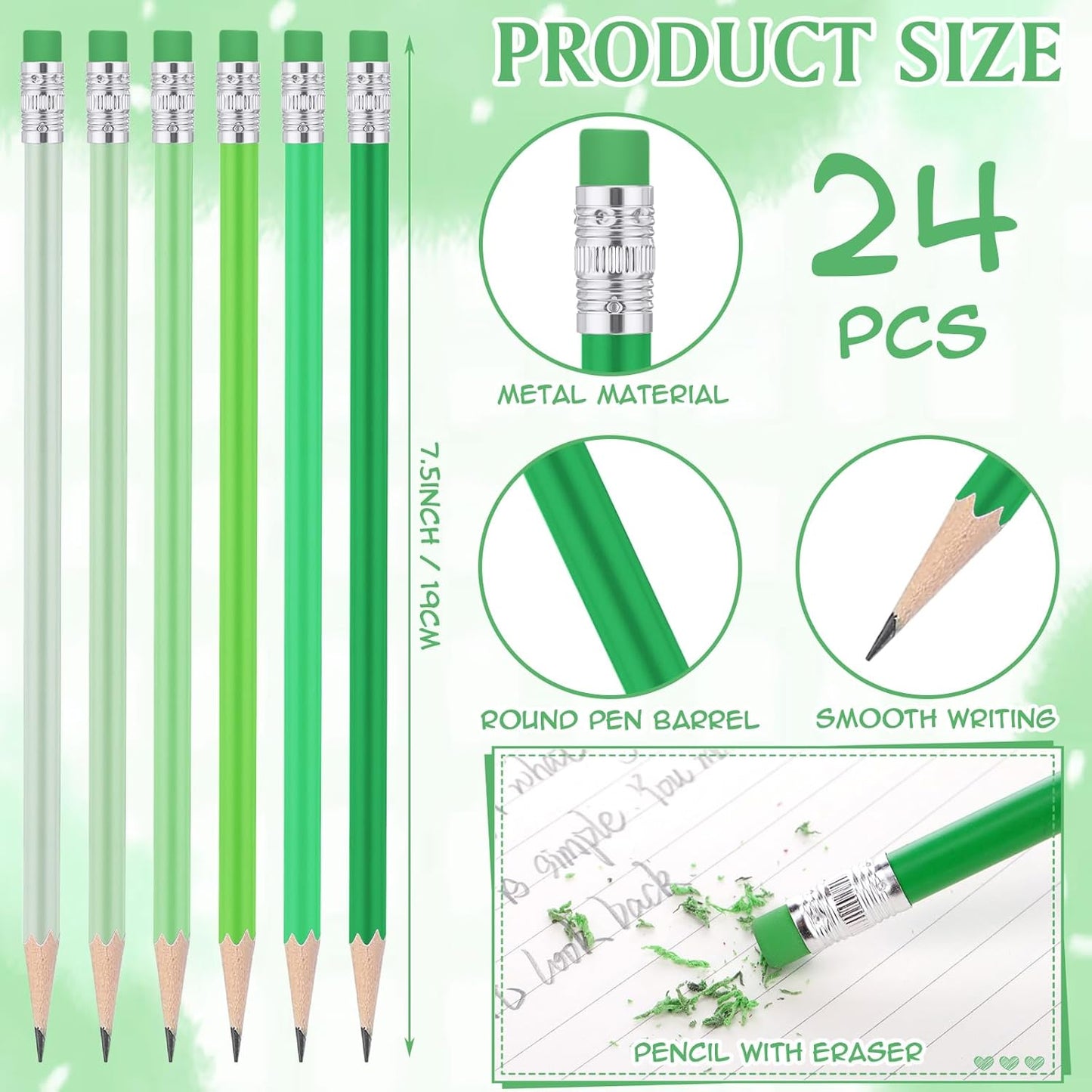 24 Pcs Round Pencils with Eraser 2 HB Cute Pencils Bulk for School Graphite Wood Color Unsharpened Pencil for Drawing Sketching Wedding School Teacher Supplies Student Reward