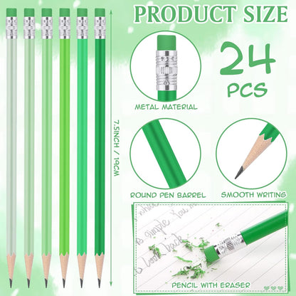 24 Pcs Round Pencils with Eraser 2 HB Cute Pencils Bulk for School Graphite Wood Color Unsharpened Pencil for Drawing Sketching Wedding School Teacher Supplies Student Reward