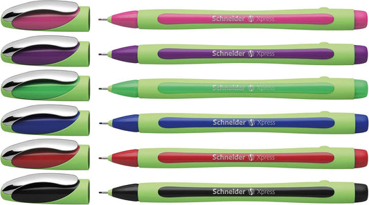 Schneider Xpress Premium Fineliner, 0.8 mm Porous Point, Light Green Barrel, Blue Ink, Box of 10 Pens (190003)