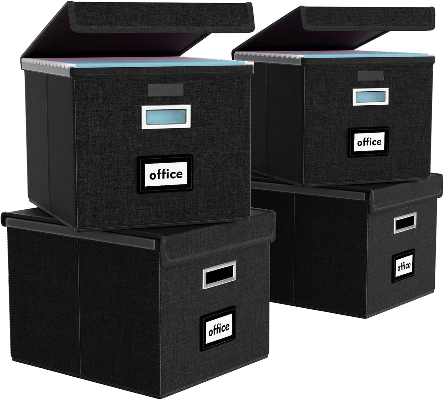 Huolewa Upgraded Portable File Organizer Box with Lid, Collapsible Linen Hanging Filing Storage Boxes with Plastic Slides, Decorative Home/Office Filing System Box for File and Folders Storage (Gray)