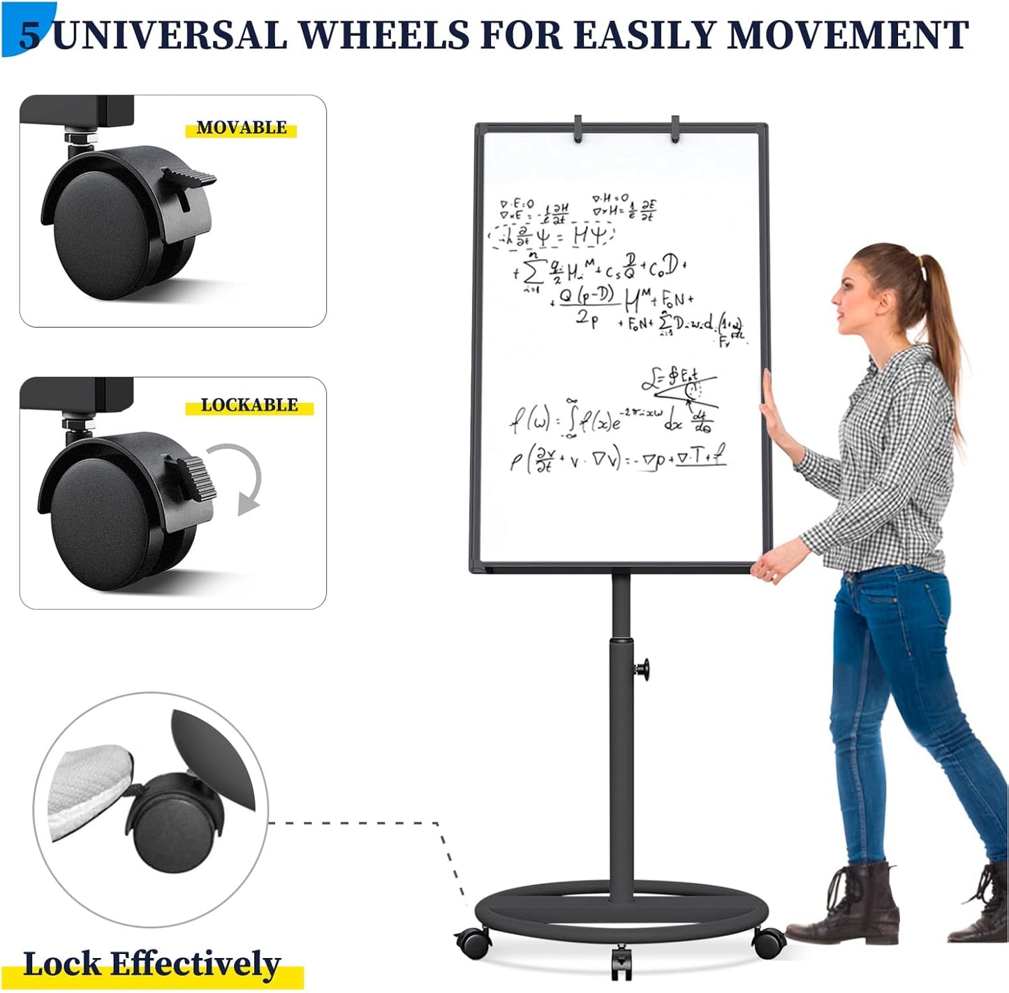maxtek Mobile Dry Erase Board – 40x28 inches Magnetic Portable Whiteboard Stand Easel White Board Flipchart Easel Board with 25 Sheets Paper Pad for School Supplies