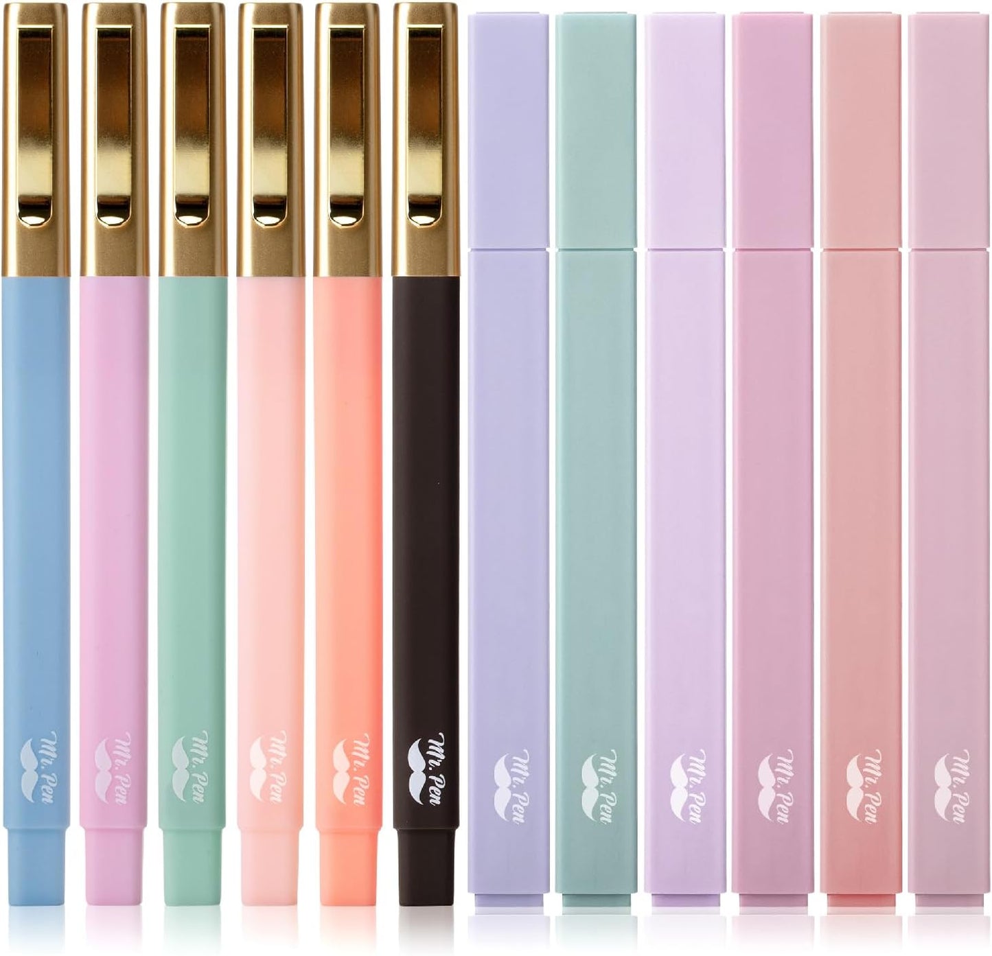 Mr. Pen- Aesthetic Highlighters and Ballpoint Pens No Bleed, 12 Pack, Pastel Colors, Bible Highlighters and Pens No Bleed, Fast Dry and No Smear for Bible Journaling, Planner, School Supplies
