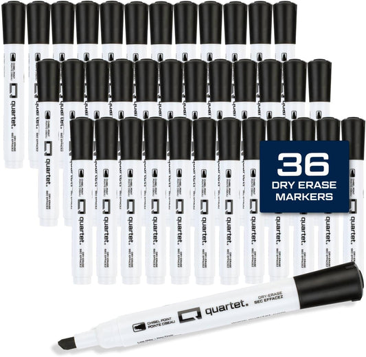 Quartet Dry Erase Markers, Fine Tip White Board Dry Erase Markers with DryGuard Ink Protection, Office Essentials, Black, 36 Pack (Q120Z01-R)