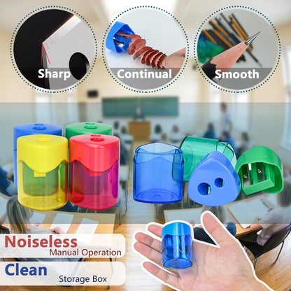 AUSTARK 4Pcs Pencil Sharpeners Manual for Kids Adults, Dual Hole Small Handheld Pencil Sharpener Bulk for Office School Home, Back to School Supplies
