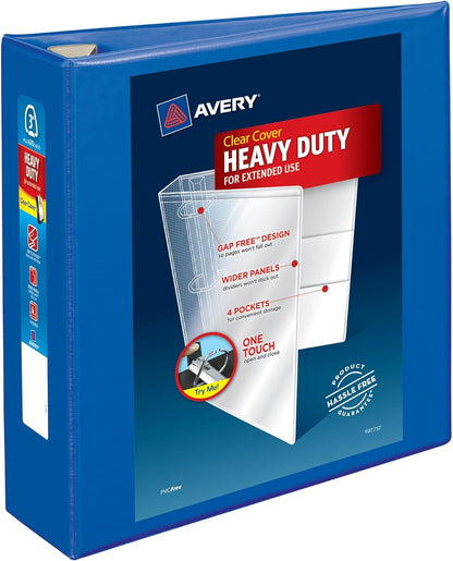 Avery Heavy-Duty View 3 Ring Binder, 2" One Touch EZD Rings, 1 Pacific Blue Binder (79778)
