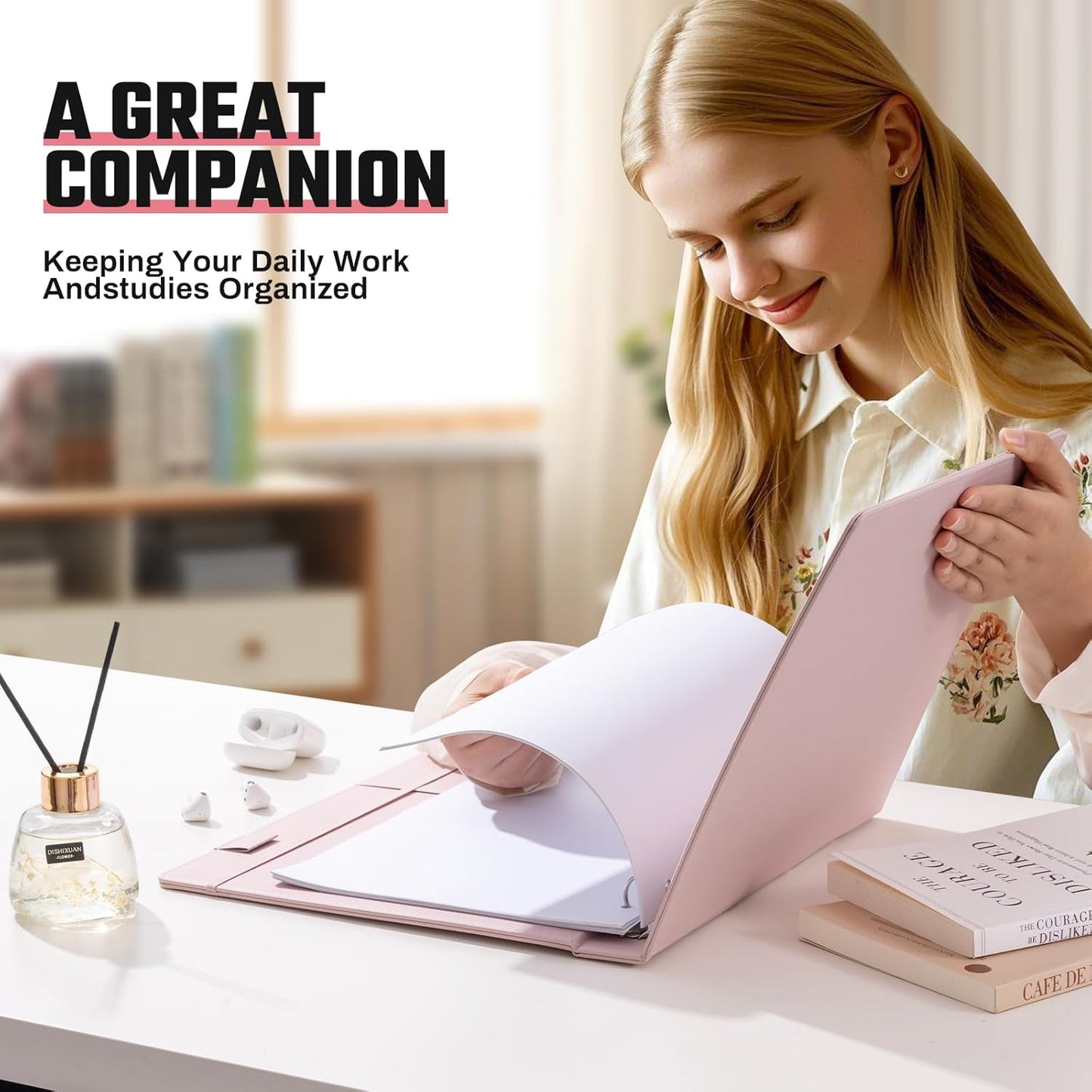 Aesthetic 3 Ring Binder 1 Inch Cute Three Round Rings Binders with Dividers Suitable for 8.5 x 11 Letter Size Paper Loose Leaf Binder with 2 Pockets for School Work
