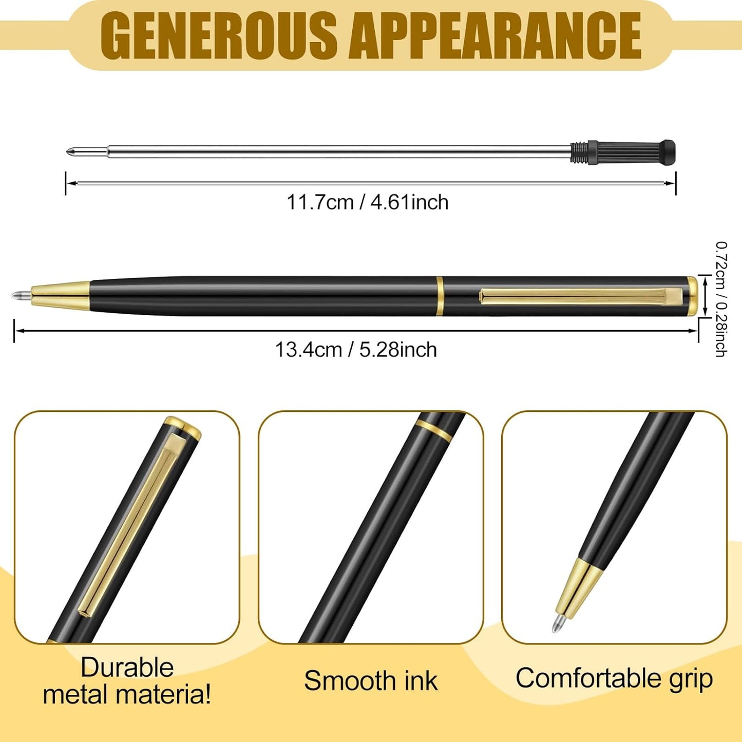Zonon 240 Pcs Gold Metal Slim Ballpoint Pens Bulk Retractable Metallic Black Ink 1 mm Medium Point Smooth Writing Pens for Wedding Business Office Supplies Students Teachers Men Women Present