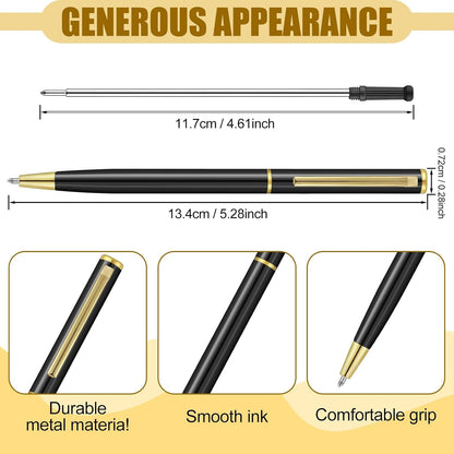 Zonon 240 Pcs Gold Metal Slim Ballpoint Pens Bulk Retractable Metallic Black Ink 1 mm Medium Point Smooth Writing Pens for Wedding Business Office Supplies Students Teachers Men Women Present
