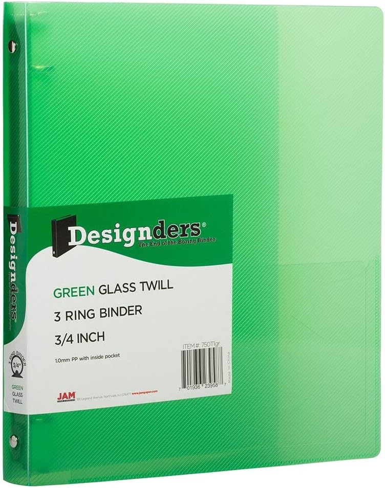 JAM PAPER Plastic 0.75 inch Binder - Clear 3 Ring Binder - Sold Individually