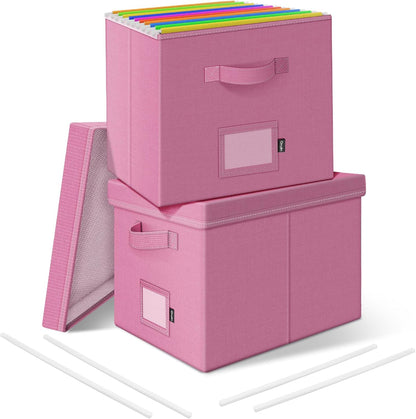 File Organizer Box with Lid, Linen Hanging File Storage Box with Handle, Collapsible Document Filling Box for Letter/Legal Folder, Portable File Box for Office/Decor/Home (1 Pack, Green)