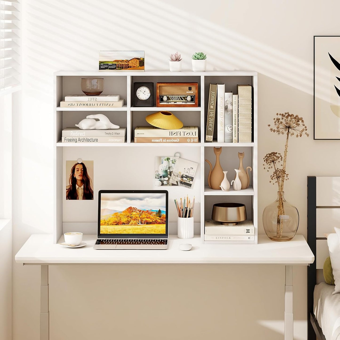 Tangkula Desktop Bookshelf, Countertop Storage Hutch with 5 Shelves for Computer Desk, Desk 3-Tier Display Rack, Multipurpose Wood Desktop Hutch Storage Organizer for Dorm Office Home