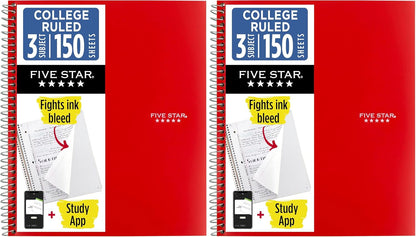 Five Star Spiral Notebook + Study App, 3 Subject, College Ruled Paper, 8-1/2" x 11", 150 Sheets, Fights Ink Bleed, Water Resistant Cover, Amethyst Purple (38746)