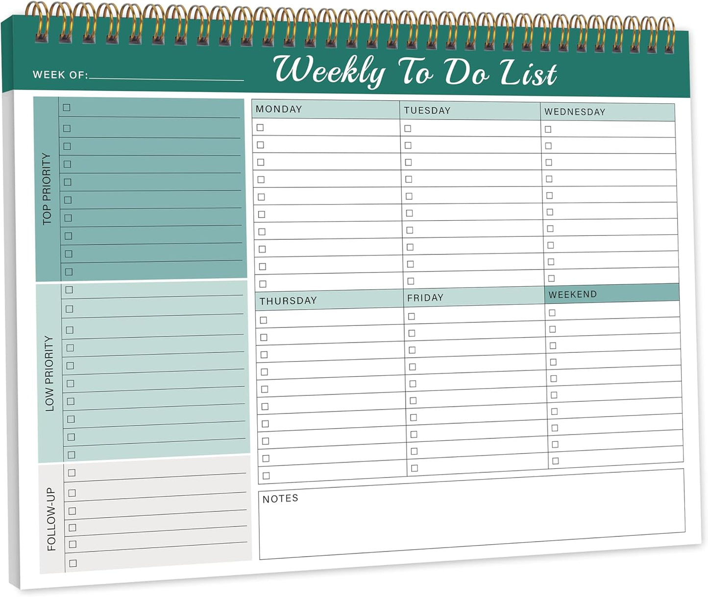 Kamoy Weekly To Do List Notepad with 52 Undated Sheets（8.5"×11"）- Undated Weekly Desk Planner Organizer for Work Home School Office Supplies