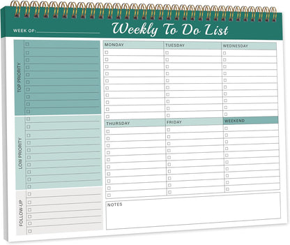 Kamoy Weekly To Do List Notepad with 52 Undated Sheets（8.5"×11"）- Undated Weekly Desk Planner Organizer for Work Home School Office Supplies
