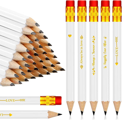 Crtiin 50 Pcs Bridal Shower Pencils Half Golf Wedding Pencils with Eraser 4 Inch Short Pocket Pre Sharpened for Wedding Game Bridal Shower Presents Classroom School(Wood Color)