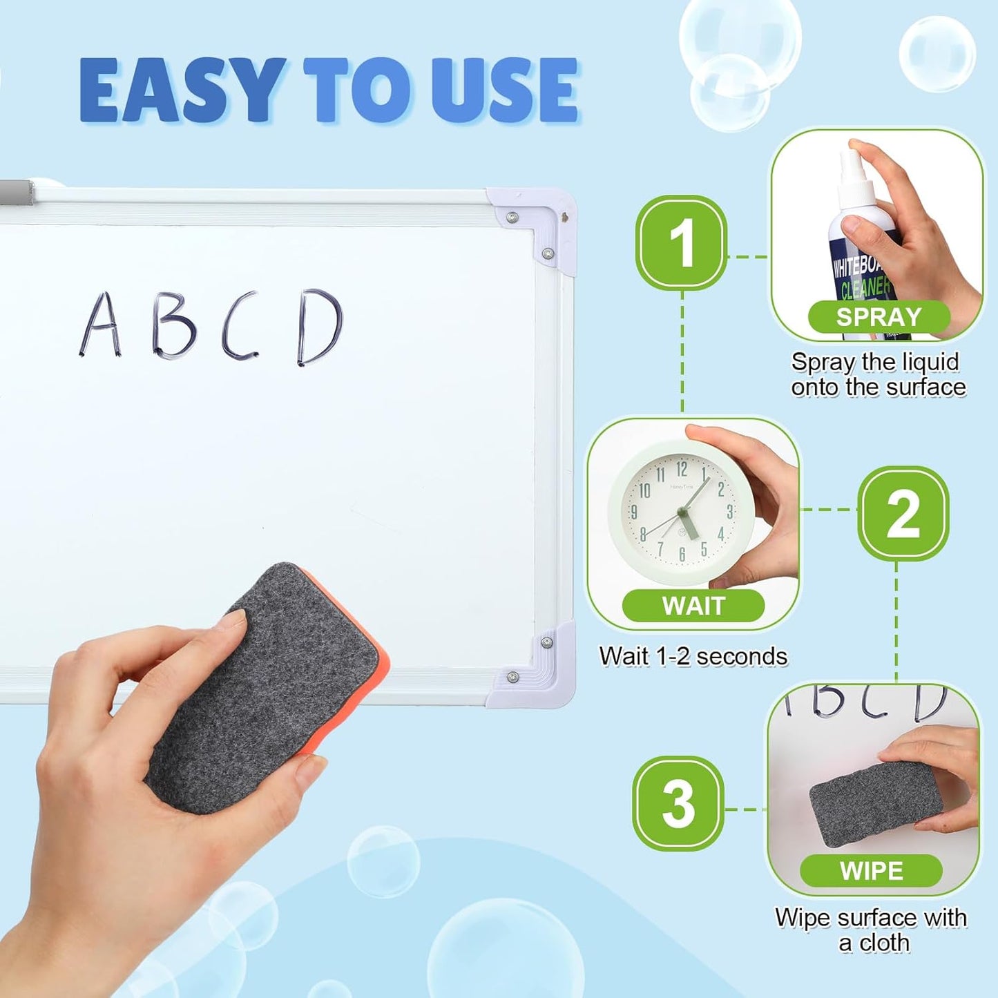 Fuyoooo 16 Pcs Whiteboard Cleaner Dry Erase Set, 8.5 fl oz Whiteboard Cleaning Spray Dry Erase Board Liquid Cleaner with 8 Magnetic Chalkboard Board Erasers for Classroom Home Office