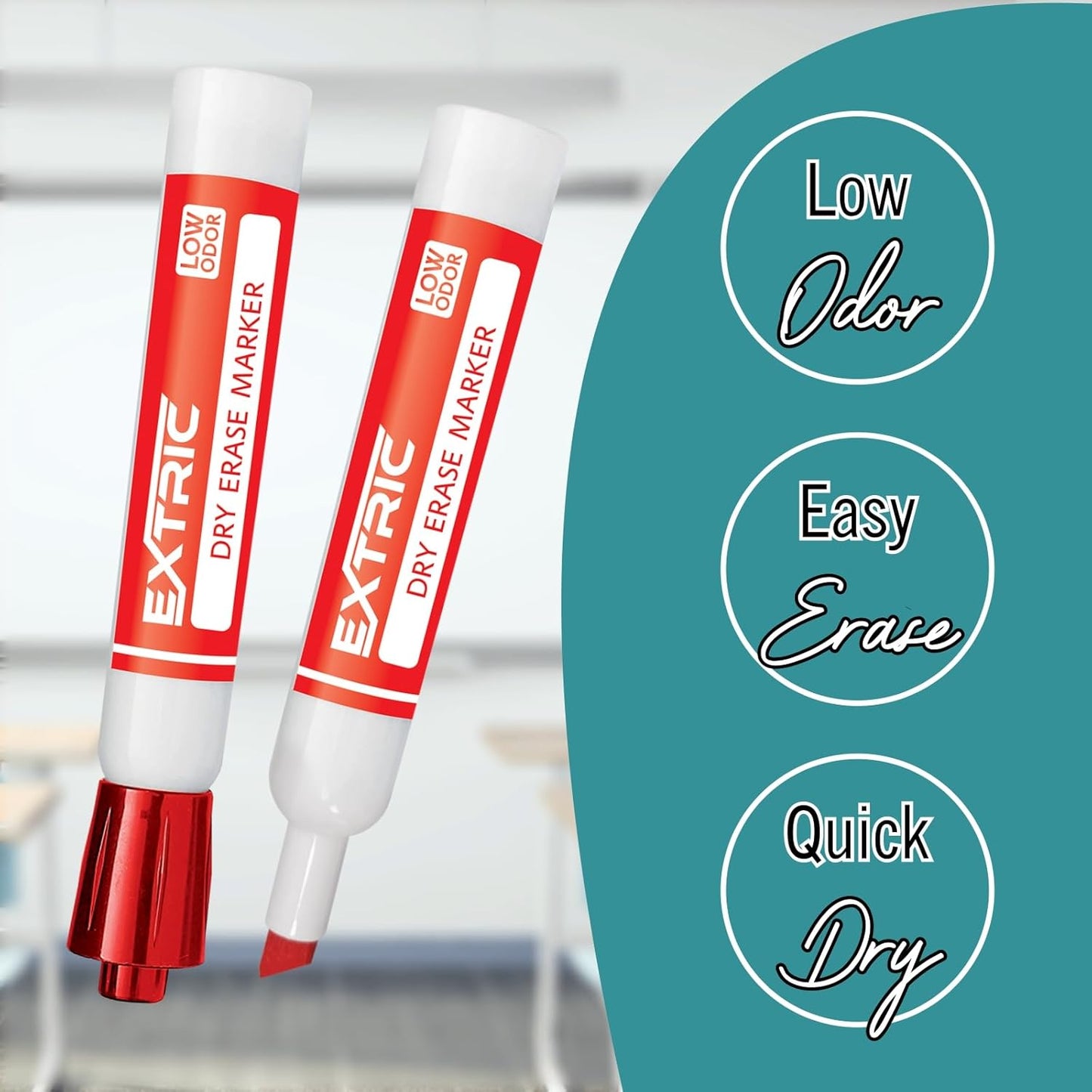EXTRIC Black Dry Erase Markers, 12 Count Whiteboard Markers Chisel Tip, White Board Marker Dry Erase, Low Odor Chisel Tip Erasable Markers