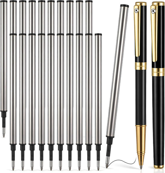 Sherr 20 Pcs 4.4 inch Replaceable Rollerball Pen Refills 0.5mm Fine Point Metal Body Refills Compatible with Mainstream Fountain Pens Smooth Writing Quick Dry Anti-Bleed for School Office(Black Ink)