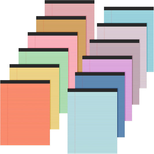 Fuutreo 12 Pcs 8.5'' x 11'' Colored Legal Pad Writing Pads Narrow Ruled 50 Sheets Per Notepad Micro Perforated Writing Pad Note Pads Office Supplies for School College Office Business (Multicolor)