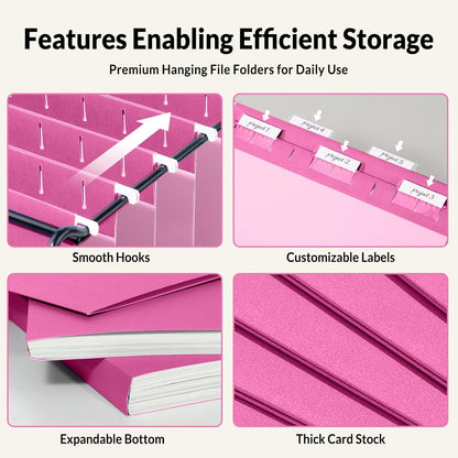 SUNEE Hanging File Folders, 25 Pack Letter Size Hanging File Folders with 1/5-Cut Tabs, Ideal for Home and Office Organization and Papers Classification, Bright Neon Pink