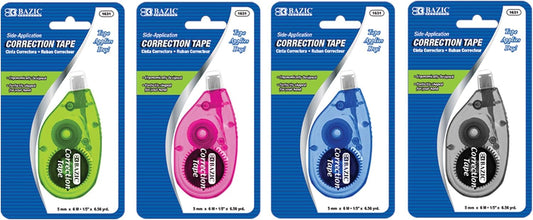BAZIC Products Correction Tape 5 mm x 236", Mini Instant Corrections, Easy to Use Applicator Tapes Roller White Out for Office School & Home, 1 Unit Random Color Will BE Sent