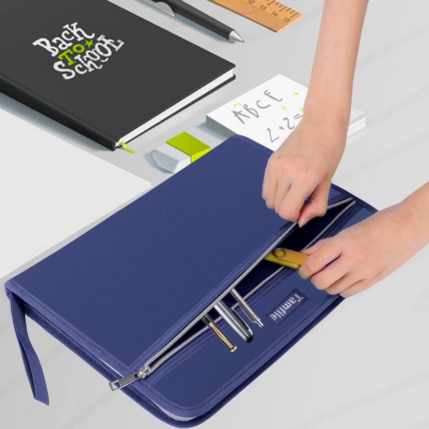 Tamfile Fireproof Accordion File Organizer with Handle, 13 Pocket Transparent Expanding File Folder with Zipper & Labels, File Folder with Multi-Pockets Paper Organizer Folder for Letter A4 Files