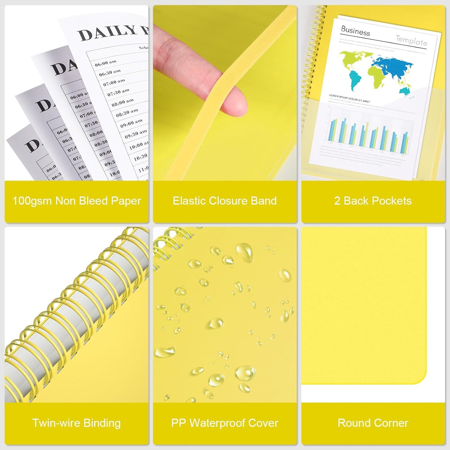 Daily Planner Undated, Asten To Do List Notebook Hourly Schedules Spiral Appointment Planner for Men and Women,PVC Hardcover,Elastic Closure, Inner Pocket 8.3" x 5.8" (Black)