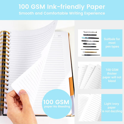Hardcover Spiral Notebook with Tabs 8"x10" Large Spiral Lined Journals for Women with Dividers 240 Pages College Ruled Composition Notebook 5 Subject Notebook for Work, Back to School, Gifts, Purple