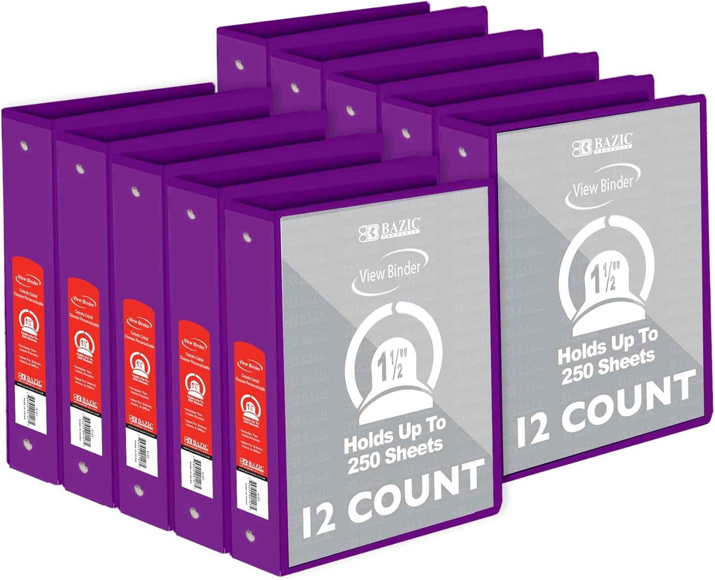 BAZIC Products 3 Ring Binder - Burgundy, Economy View Binder with Clear Overlay Cover and Round Rings, Organizer for School Office Home Use, 1.5-inch Capacity Holds 280 Sheets Paper, 1-Pack
