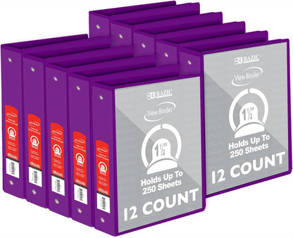 BAZIC Products 3 Ring Binder - Burgundy, Economy View Binder with Clear Overlay Cover and Round Rings, Organizer for School Office Home Use, 1.5-inch Capacity Holds 280 Sheets Paper, 1-Pack