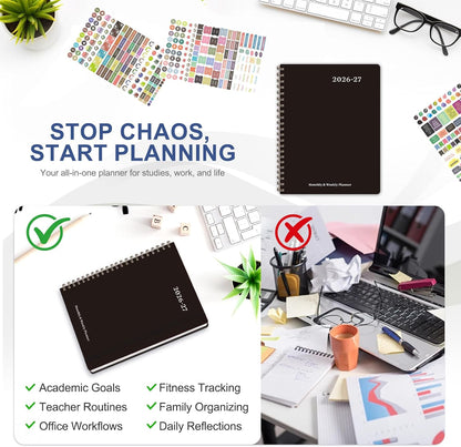 Planner 2026-2027, Weekly and Monthly Academic Year Calendar Planner, July 2026 - June 2027, Daily Agenda Book for Office School Supplies, A5(6.3'' x 8.5'')