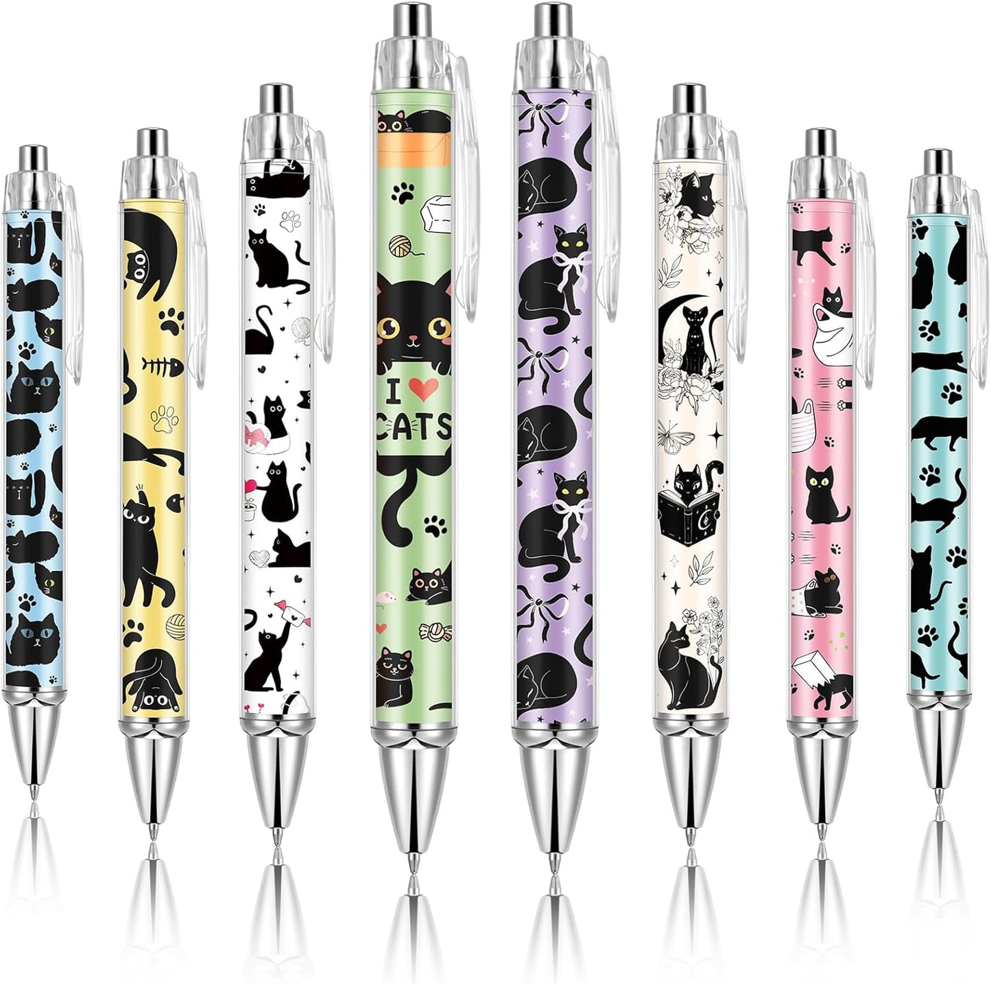 Ireer 8 Pcs Ballpoint Pens for Women 1.00 mm Cute Black Ink Pens Fine Point Smooth Writing for Journaling Aesthetic Office Supplies (Mahjong)