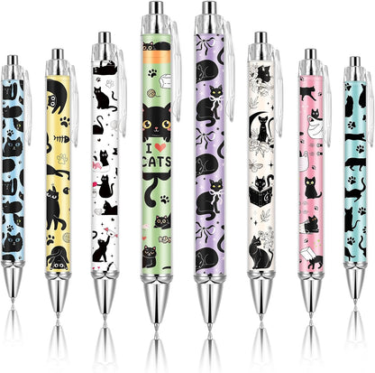 Ireer 8 Pcs Ballpoint Pens for Women 1.00 mm Cute Black Ink Pens Fine Point Smooth Writing for Journaling Aesthetic Office Supplies (Mahjong)