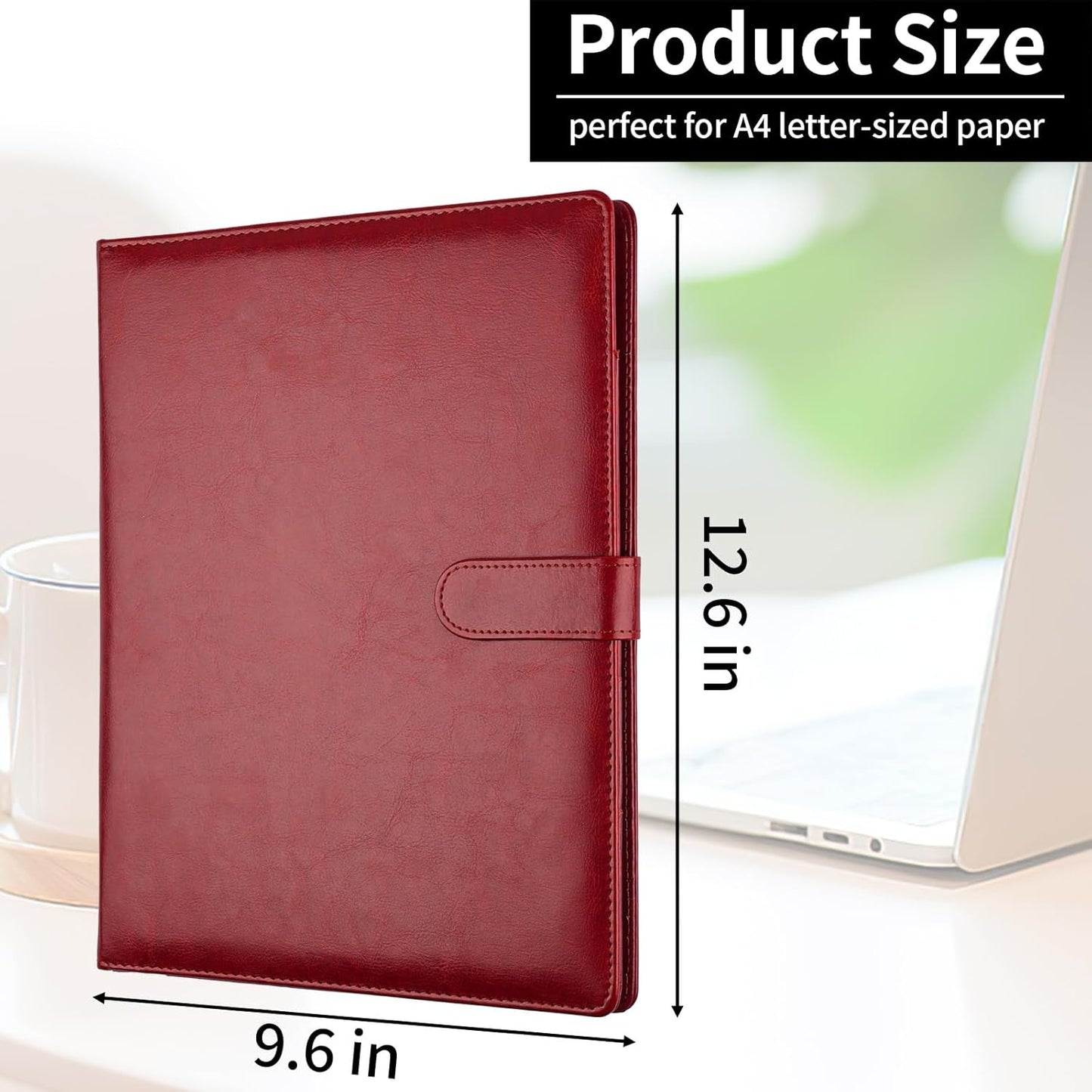 Professional Padfolio with Clipboard, Faux Leather Portfolio Folder Binder, Legal Pad Holder for A4 Letter Size Notepad, Resume, Writing Pad, Ideal Organizer for Business Office Conference, Black