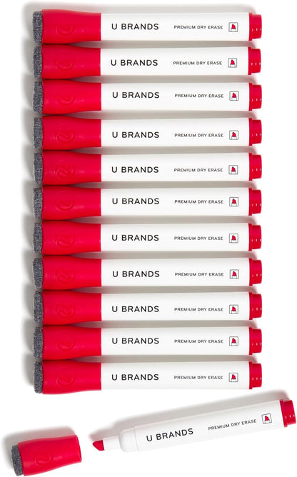 U Brands Dry Erase Markers, Fine Tip Whiteboard Markers, Chisel Tip, Low Odor, Black Dry Erase Marker Set with Eraser Caps, Office School Classroom Supplies, 12 Count
