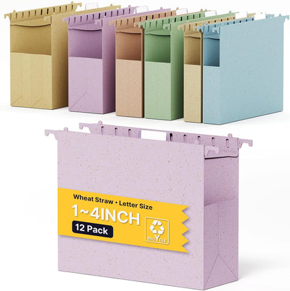 XINGIA Hanging File Folders Letter Size,1'' & 2'' & 3''Expandable File Cabinet Folders with Tabs,Extra Capacity Plastic Hanging File Organizer,12 Pack Pastel Wheat Straw Hang Folder for Office School