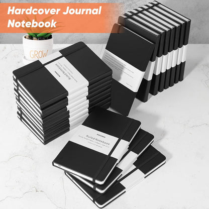 Huhuhero 5 Pack Lined Journal Notebooks, Hardcover Notebook for Work School Office, 5"×8.25", 120Gsm Thick Ruled Writing Journals for Note Taking Business, Black