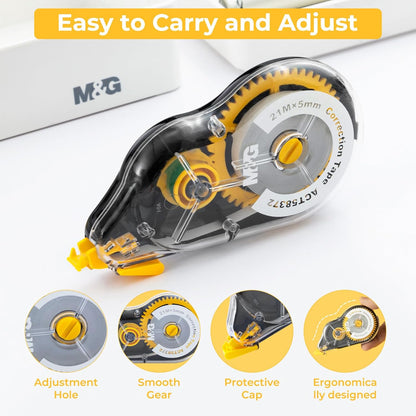 M&G White Correction Tape, Easy to use applicator for Instant Corrections, 39.37 Ft/Pack,for Office (6 Pack, 12M/472"x 0.2")